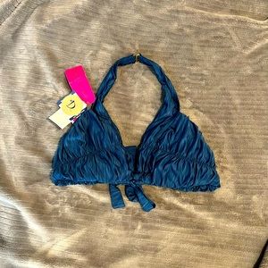 Betsey Johnson blue shirred bikini top